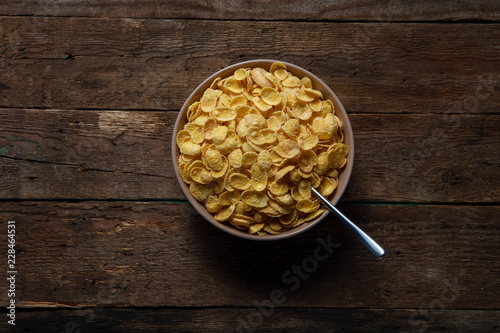 Cornflakes in a plate. Top view photo