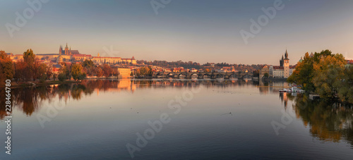 Panorama of the Charles Bridge in Prague. The most famous bridge across the Vltava.