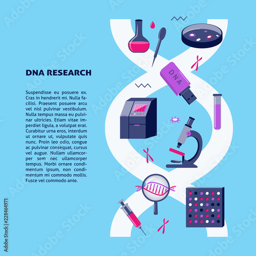 DNA research medical poster template in flat style
