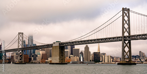 Fototapeta Naklejka Na Ścianę i Meble -  Long Panoramic View San Francisco Ferry Terminal City Skyline Bay Bridge