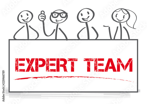 The words Expert Team holding by four people who are mentors, teachers, instructors and problem solvers