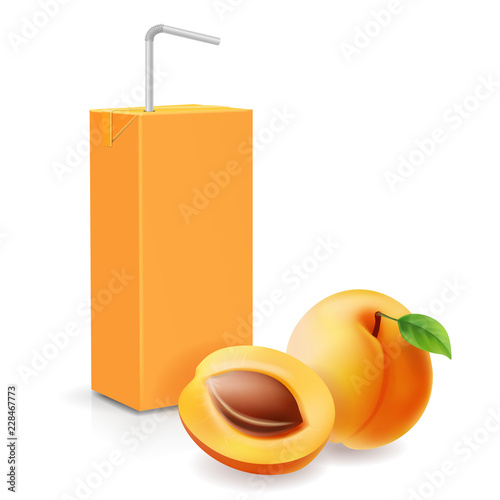 Apricot juice carton box, realistic illustration icon