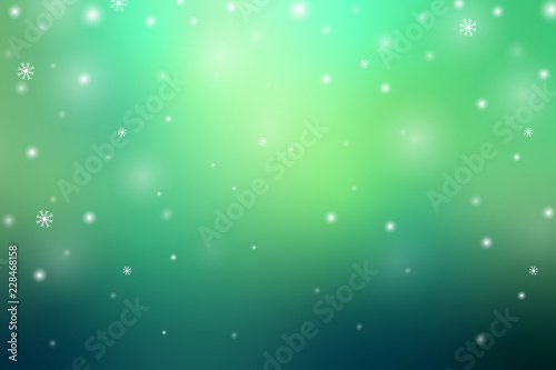 Chritmas holiday celebration theme aurora polaris  green gredient abstract background with snow flake winter season.