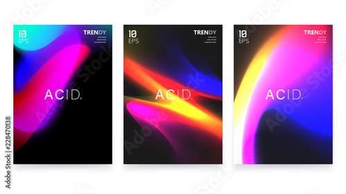 Abstract Vivid Colorful A4 Posters Set. Trendy Fluid Gradient