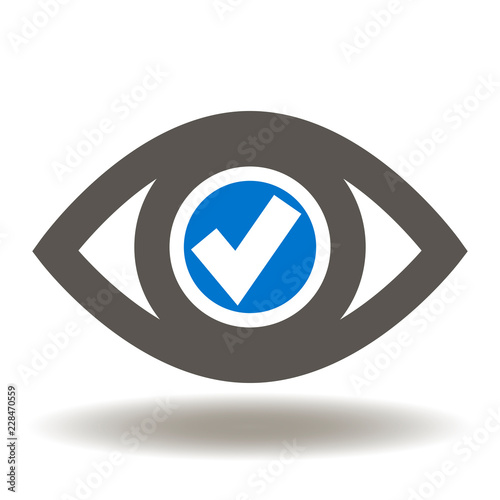Eye check mark icon vector. Success monitoring illustration. Parental control logo. Good super vision symbol. Scan Surveillance Sign.