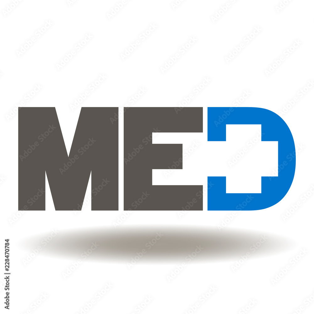 Obraz premium Med and cross icon vector. Medicine text logo. Medical Illustration. Healthcare Symbol.