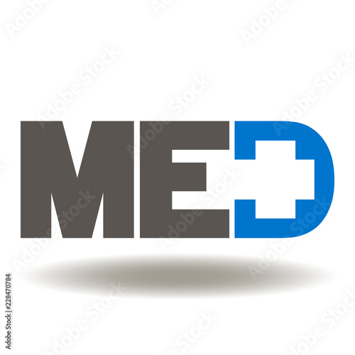 Med and cross icon vector. Medicine text logo. Medical Illustration. Healthcare Symbol.