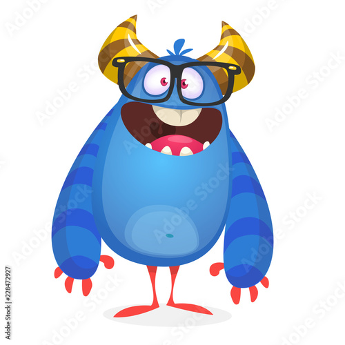 Cartoon monster nerd wearing glasses. Vector illustration isolated