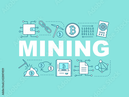 Cryptocurrency mining word concepts banner