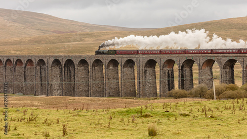 steam train over ribblehead viaduct photo