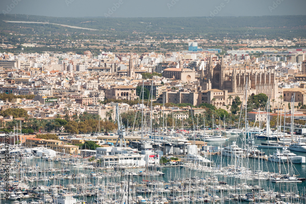 A magnificent view over Palma, Mallorca, Spain. Looking towards the port, cathedral and old town.