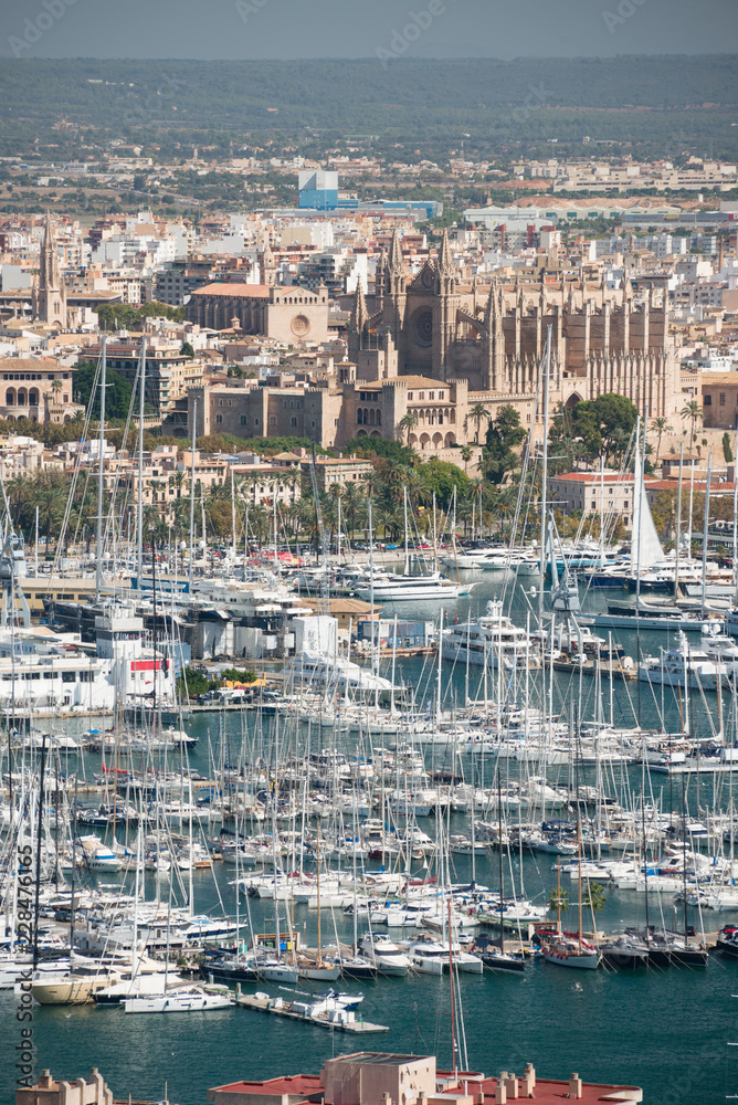 A magnificent view over Palma, Mallorca, Spain. Looking towards the port, cathedral and old town.