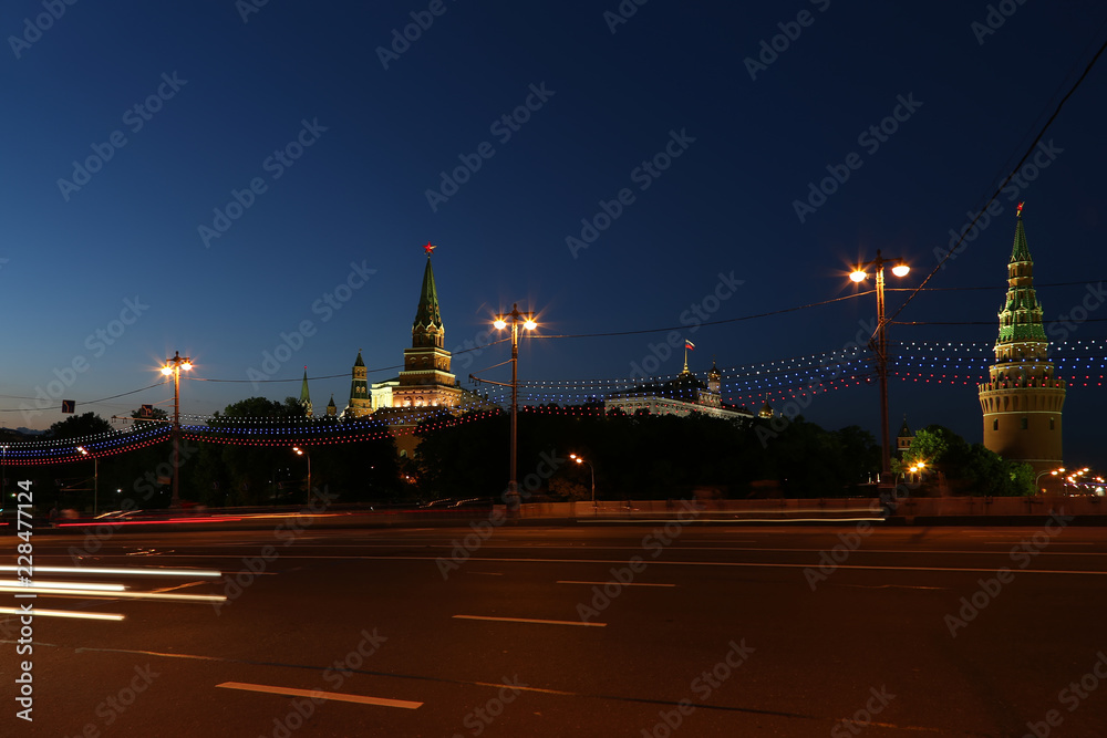 Night view of the Kremlin, Russia, Moscow.