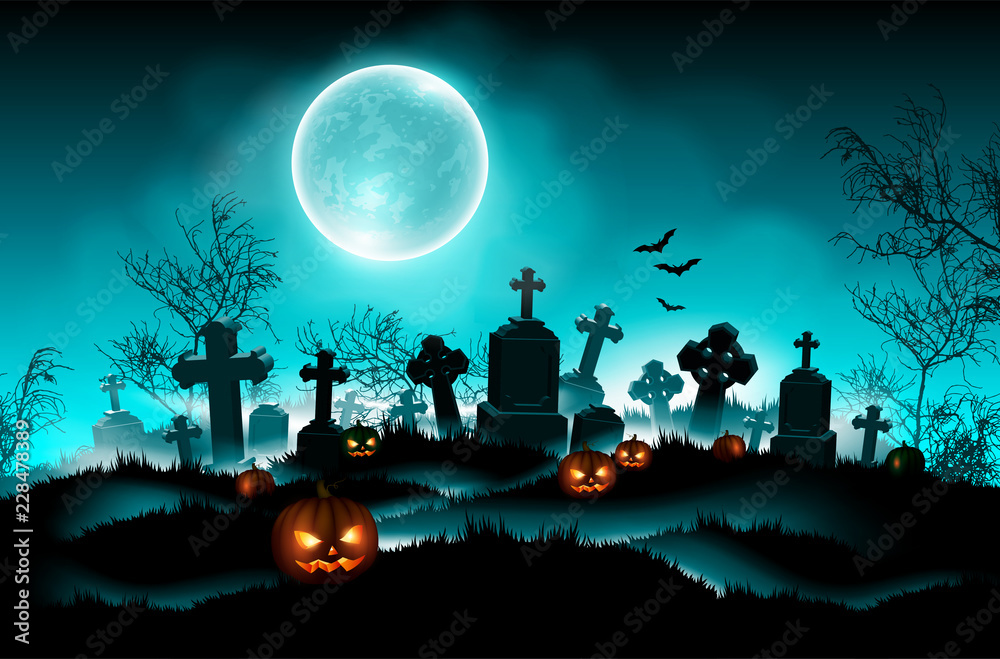 Fototapeta premium Halloween background with moon. High detailed realistic illustration