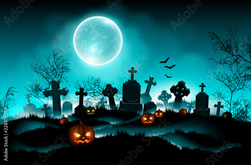 Halloween background with moon. High detailed realistic illustration