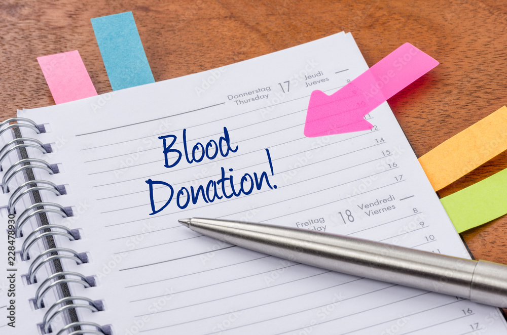 Daily planner with the entry Blood donation Daily planner with the entry Blood donation