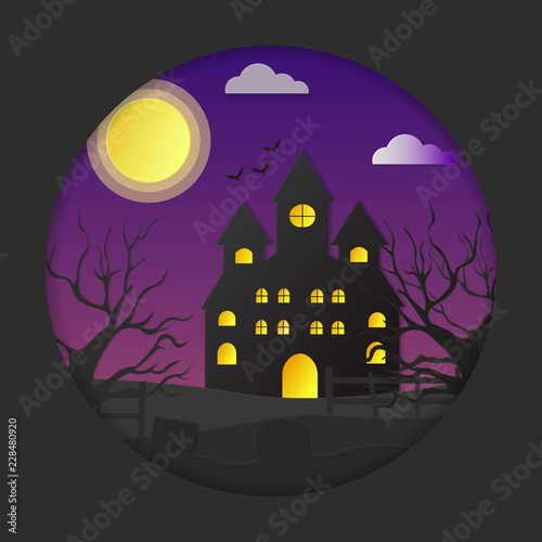 Horror Castle paper craft vector illustration