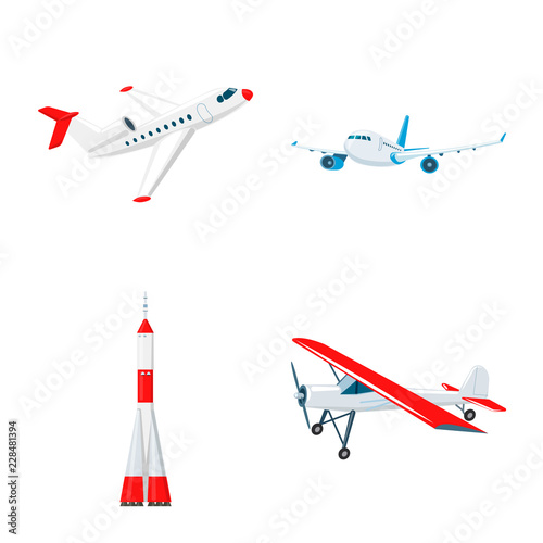 Vector illustration of plane and transport symbol. Set of plane and sky stock symbol for web.
