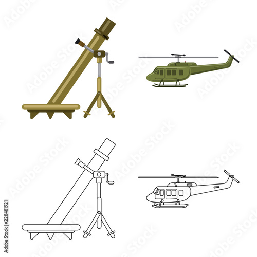 Vector illustration of weapon and gun sign. Collection of weapon and army stock symbol for web.