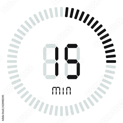 The digital timer 15 minutes. electronic stopwatch with a gradient dial starting vector icon, clock and watch, timer, countdown symbol.