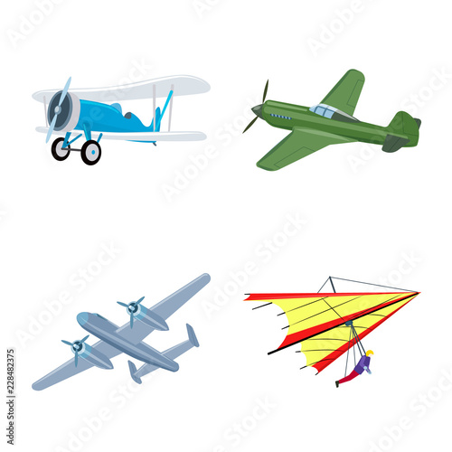 Vector design of plane and transport icon. Collection of plane and sky stock symbol for web.