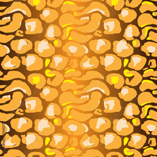Vector illustration tiger print seamless pattern. Orange and yellow hand drawn leopard background.