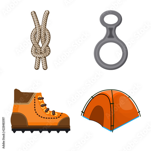 Isolated object of mountaineering and peak icon. Collection of mountaineering and camp vector icon for stock.