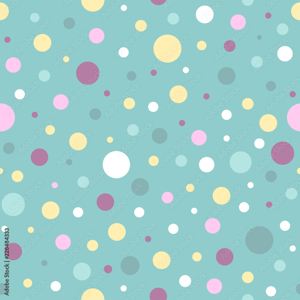 Seamless abstract pattern of circles of different colors and size on turquoise background. Kaleidoscope Seamless abstract pattern of circles of different colors and size on turquoise background. Kaleidoscope