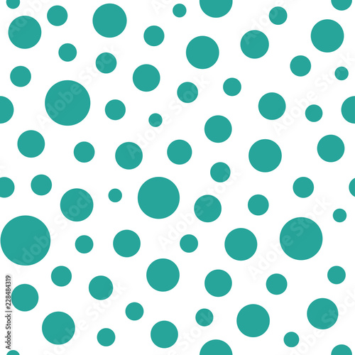 Seamless abstract pattern of turquoise circles and dots on white background. Kaleidoscope background.