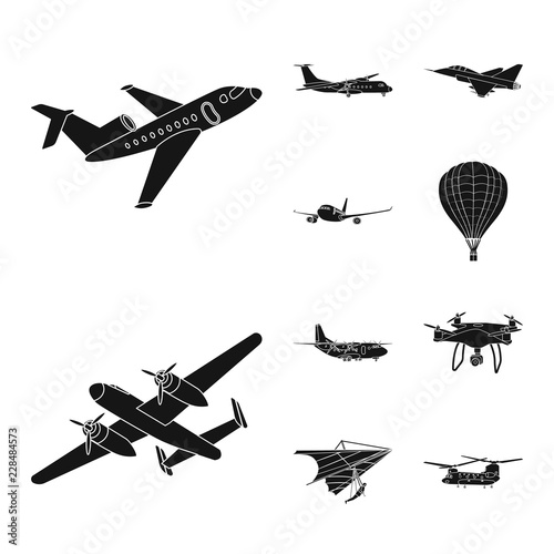 Isolated object of plane and transport icon. Set of plane and sky stock symbol for web.