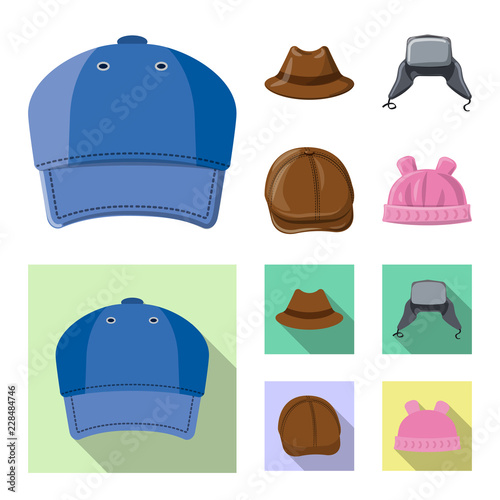 Vector illustration of headgear and cap symbol. Set of headgear and accessory stock vector illustration.