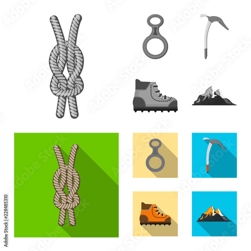 Vector illustration of mountaineering and peak symbol. Collection of mountaineering and camp vector icon for stock.