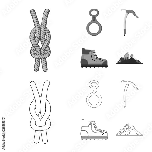 Vector illustration of mountaineering and peak symbol. Collection of mountaineering and camp vector icon for stock.