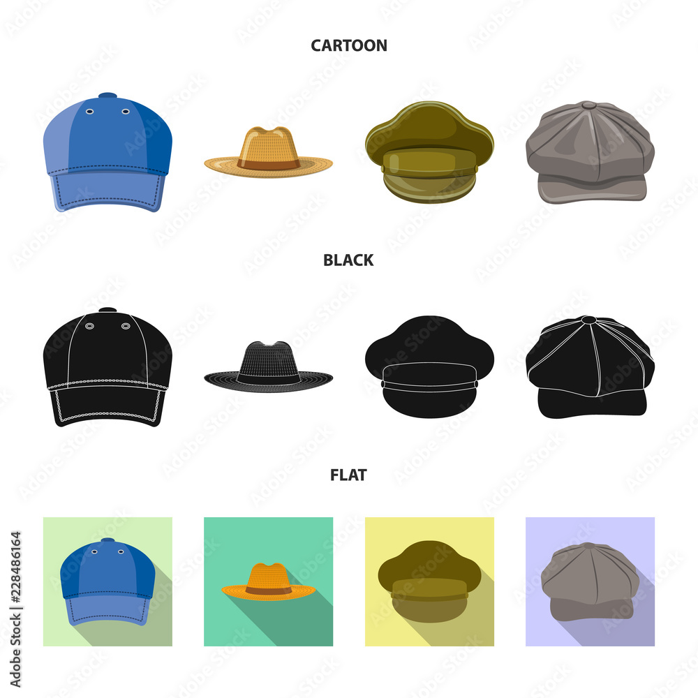 Vector illustration of headgear and cap icon. Set of headgear and accessory stock vector illustration.