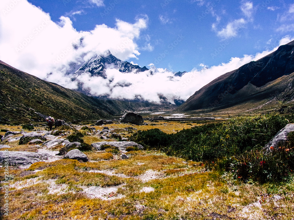 View of landscape and mountains in Everest area in Nepal View of landscape and mountains in Everest area in Nepal