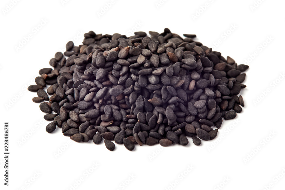 Pile of black sesame seeds isolated on white background Pile of black sesame seeds isolated on white background