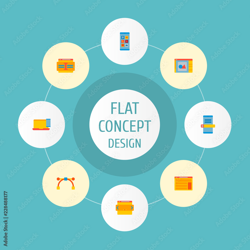 Set of development icons flat style symbols with design software ...