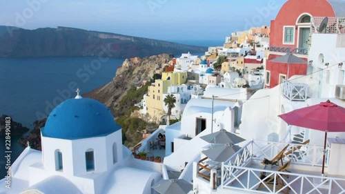Santorini, Greece. Picturesque view of traditional cycladic Oia Town Santorini`s houses on cliff
