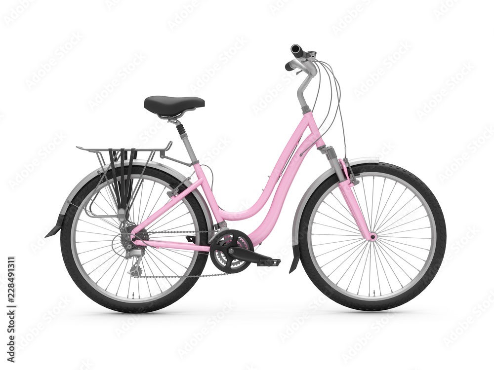 3D Rendering pink bicycle isolated on white background