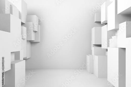 Room with random cubes structures. 3d