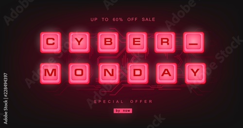 Cyber monday, mechanical panel letters. Typography, font. Digital author font, cyber font. Big sale, creative template.