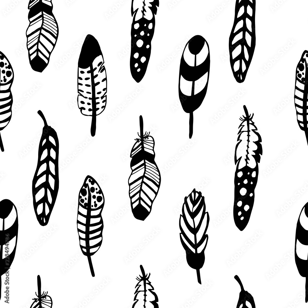 ink hand-drawn feather seamless pattern ink hand-drawn feather seamless pattern