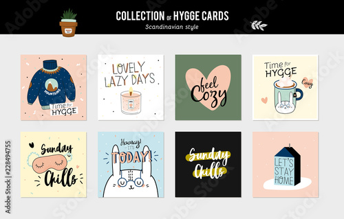 Super cute vector set of hygge cards and posters.