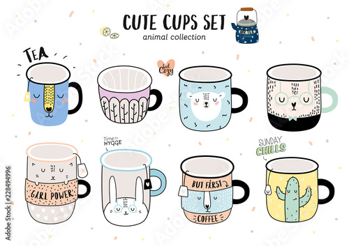 Super cute vector set of funny illustration a smiley coffee cups
