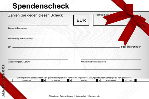 Spendenscheck mit roten Schleifen
