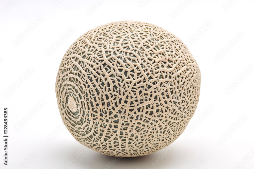 Single cantaloupe melon on white