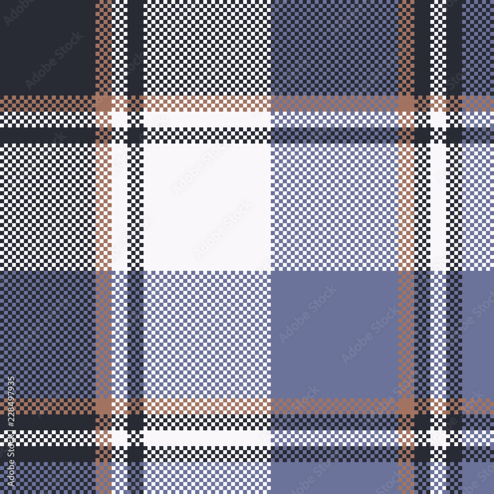 Blue check pixel tartan seamless fabric texture