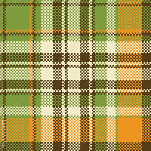 Yellow abstract check pixel plaid seamless pattern