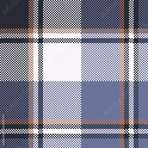 Blue check pixel tartan seamless fabric texture