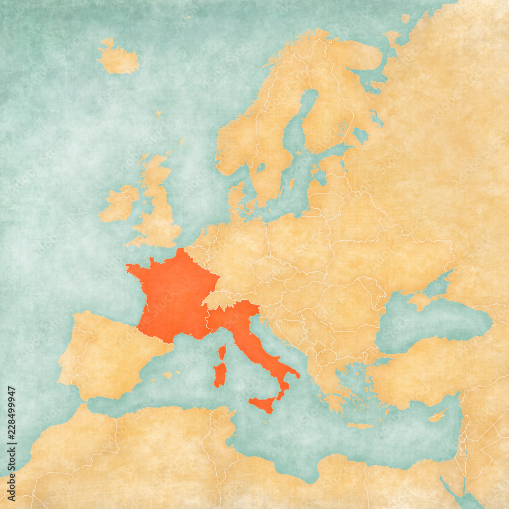 Map of Europe - France and Italy